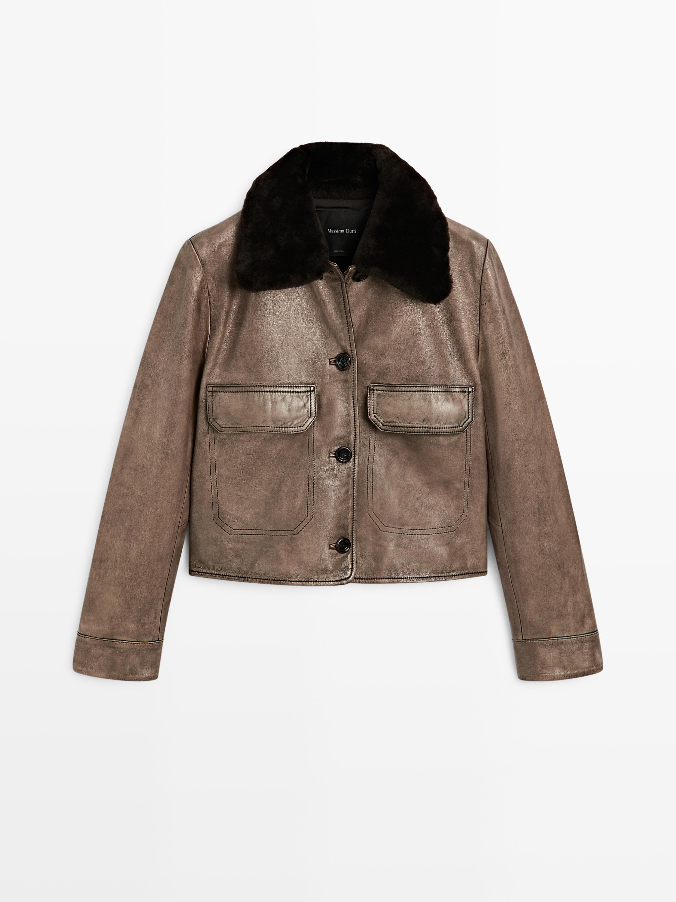 Nappa leather jacket with fur skin collar